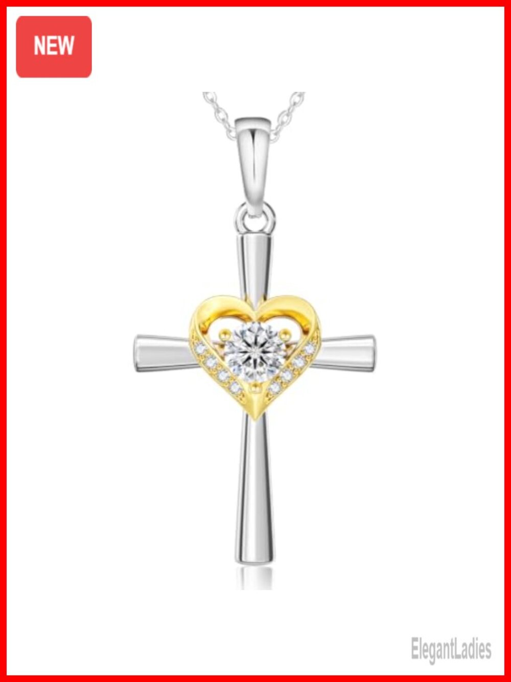KRKC Moissanite Cross Necklace Sterling Silver 18in Heart Pendant